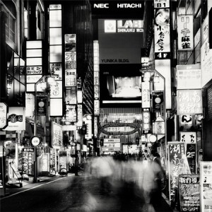 Black and white Tokyo nightscape photography