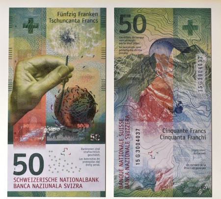 The Swiss National Bank unveils a new 50 francs bill