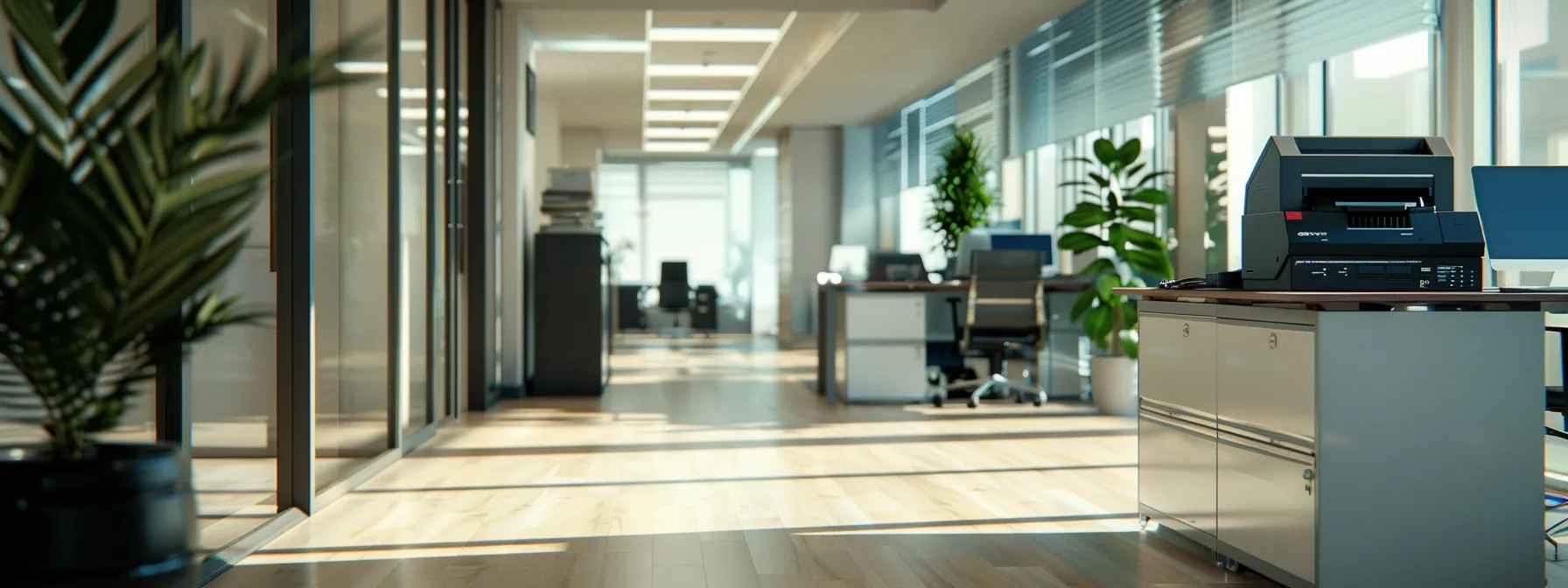 An image of an office space featuring a traditional fax machine, highlighting its lack of cost-effectiveness compared to a cloud-based fax solution.